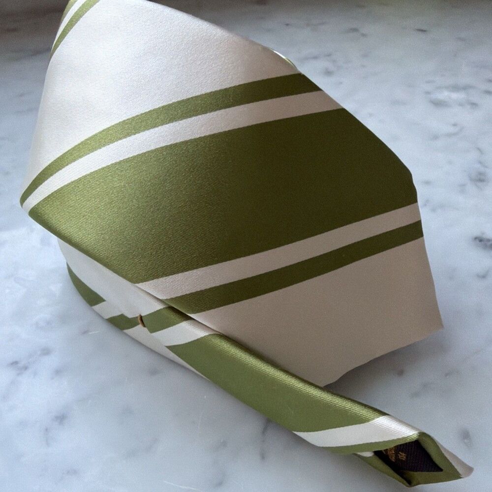 Robert Talbott Green Cream Stripe Tie 3.25” by 58” Made in USA NWOT Perfect